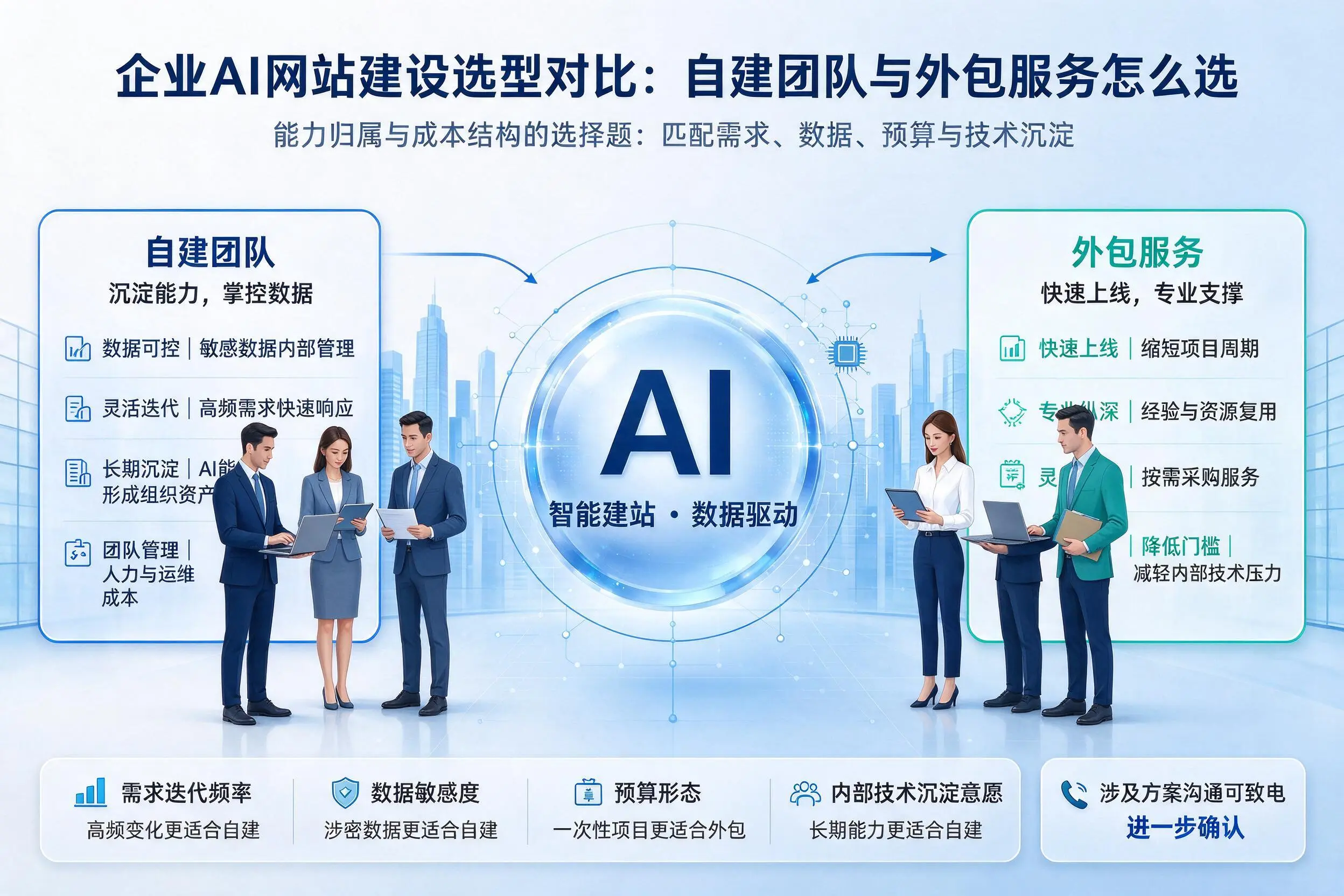 晋中企业AI网站建设选型对比：自建团队与外包服务怎么选